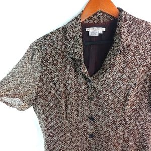 Maggy London 12 Tie Back Maxi Button Down Shirt Dress in Brown Black White